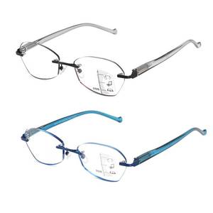 lot 12081 image: SUNAMOY Multifocus Reading Glasses Women Progressive Multifocal Rimless No Line Bifocal Reader Blue Light Computer designer Eyeglasses Ladies Cute Transition Eyewear BlueGrey Lens Edge 2.25
