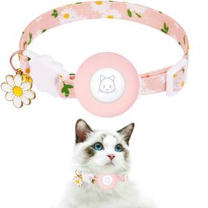 lot 12084 image: Airtag Cat Collar, JXFUKAL Kitten Collar Breakaway with Silicone Airtag Holder, Bells & Flower Charm for Girl Cats Boy Cats Small Dogs(Pink)