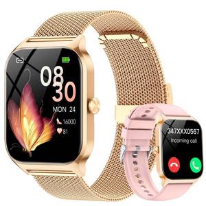 lot 12099 image: CASCHO Smart Watches for Women (AndroidiOS), 1.85 HD Smart Watch with CallsMessagesAI Voice Control, SleepHeart Rate, 120 Sports Modes Fitness Tracker Watch, Gold & Pink Dual Strap