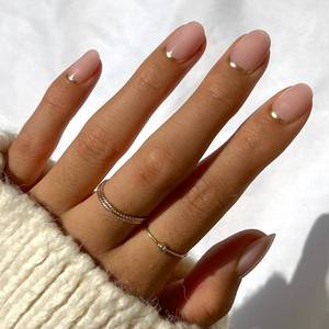 lot 12100 image: Glamnetic Press On Nails - Goal Digger  Glossy, Semi-Transparent Short Round Fake Nails, Salon Quality  12 Sizes - 30 Nail Kit with Glue