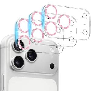 lot 12106 image: Dengduoduo 3 Pack Camera Lens Protector for iPhone 17 Pro Max, Tempered Glass, Ultra HD, 9H Hardness, Anti-Scratch, Case Friendly,No Affect on Night Shots, Glitter Pink