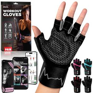 lot 12115 image: MhIL Workout Gloves for Women �� Breathable Gym Gloves for Women with Palm Protection and Enhanced Grip �� Padded Weight Lifting Glove for Womens with Wrist Wraps Support Weightlifting Exercise Cycling