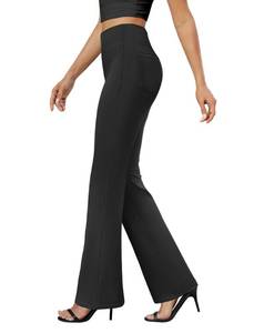 lot 12120 image: DLOODA Womens Bootcut Dress Pants Business Casual Work Pants with Pockets High Waist Stretchy Trousers Pull On Office Slacks Black, MEDIUM