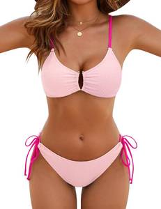 lot 12133 image: Blooming Jelly Womens Sexy 2 Piece Bikini Sets Cheeky High Cut Bathing Suit Color Block Textured U-Wire Swimsuits 2026(L,Pink)