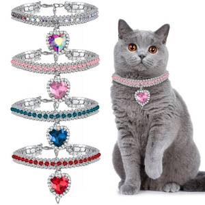 lot 12141 image: 4 Pieces Rhinestone Cat Collar Heart Bling Breakaway Cat Collar Adjustable Small Dog Accessories Soft Velvet Kitten Decor with Rhinestone Love Heart for Pet Party Dress Decor (7.9-9.8 Inch)
