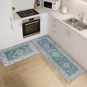 lot 12145 image: Mightree Kitchen Rugs Sets of 2 �� Ultra Soft Non-Slip Washable Floor Mats, Waterproof Boho Runner Rug & Sink Mat for Kitchen, Laundry, Office (17.7x29.5  17.7x47), Green
