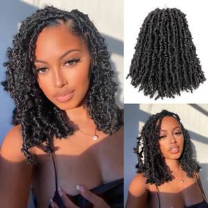 lot 12149 image: GUOHUI Super Light Butterfly Locs Crochet Hair 12 Inch 6 Packs Pre-Looped Soft Distressed Faux Locs Braids for Women Kids (12 Inch,1B#)