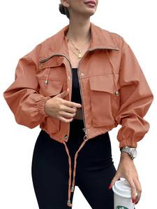 lot 12150 image: Tankaneo Womens Cropped Jacket Zip Up Lightweight Oversized Utility Anorak Coat with Pockets, XL