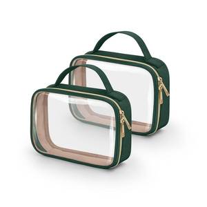 lot 12155 image: Wedama TSA Approved Toiletry Bag, 2 Pack Clear Makeup Bags with Handles, Quart Size Clear Toiletry Bags, PVC Cosmetic Bags for Women and Men, Carry on Airport Airline Compliant Bag, Dark Green