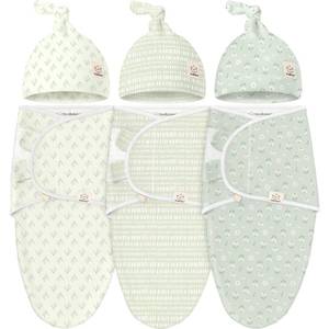 lot 12156 image: KeaBabies 3-Pack Swaddles for Newborns, Girls, Boys with Hats - Organic Soft Baby Sleep Sacks, Breathable Baby Swaddle 3-6 Months Beanies Set, Premie Infant Sleep Sack 0-3 Months (Leafy)