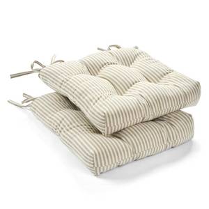 lot 12161 image: Lush Decor Farmhouse Ticking Stripe Yarn Dyed Chair Pad 2-Pack, 13 x 14, Neutral