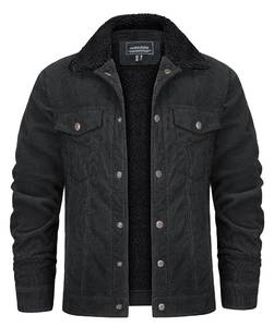 lot 12163 image: KEFITEVD Sherpa Lined Jacket Men Corduroy Jackets Men Fleece Jacket Windproof Jackets for Winter Turn-down Collar Coat Thick Warm Coat, XL