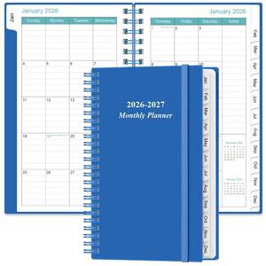 lot 12165 image: 2026-2027 Monthly Planner - January 2026 - June 2027, Two Pages Per Month, 18 Monthly CalendarPlanner with Tabs, Strong Twin-Wire Binding, Inner Pocket, 3.75 x 6.5, Blue