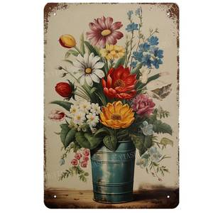 lot 12172 image: MUYIASER Metal Signs Vintage brightly colored flowers Sign Vintage Signs Retro Aluminum Tin Sign for Kitchen Office Home Bar Cafe Decor 8x12 Inch