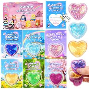 lot 12176 image: CRIOLPO Valentines Day Cards For Kids School - 24 Pack Valentines Day Gifts For Kids With Heart Stress Balls For Classroom Exchange, Party Favors, Prizes And Holiday