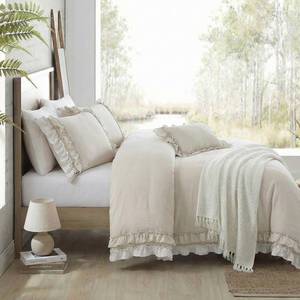 lot 12179 image: Bedorm Beige Duvet Cover Set Queen Ruffle Bedding Set Pleat Ruffled Shabby Chic Comforter Cover Extra Soft & Easy Care White Boho Duvet Cover with Zipper Closure