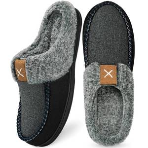 lot 12188 image: Homitem Mens Slippers Moccasins Memory Foam Fuzzy Slippers for Men Wool-Like Plush Fleece Lined House Shoes Indoor Outdoor Anti-Skid Rubber Sole Home Bedroom(Size 9-10, Black Grey)