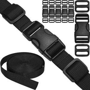 lot 12198 image: 34 Straps and Buckles Set 6 Yard Nylon Webbing 0.75 inch (20 mm) Wide, 6 Pack Side Release Buckle, 12 pcs Tri-Glide Sliders, Plastic Clips Quick Fasteners Replacement Dual Adjustable No Sewing