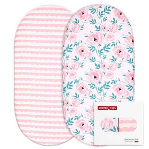 lot 12202 image: Gllquen Baby Bassinet Sheets Set 2-Pack, Breathable Cozy Bassinet Fitted Sheet Universal Fit Standard Mattress Oval Rectangle Cradle Baby Sheets for Baby Boy Girls Unisex 32x16 (Pink Flower)