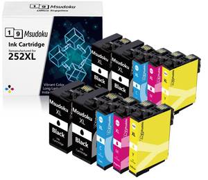 lot 12215 image: Msudoku Remanufactured Ink Cartridges Replacement for Epson 252XL Combo Pack (10 Pack) to Use with Workforce WF-3640 WF-3620 WF-7720 WF-7710 WF-7210 WF-7110 (4 Black, 2 Cyan, 2 Magenta, 2 Yellow)