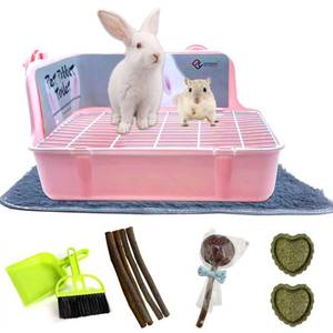 lot 12220 image: MUYG Guinea Pig Litter Box Corner Bunny Toilet Small Animal Potty Training with Dustpan Broom Chew Toys for Chinchilla Ferret Hedgehog Gerbil (10 Pcs)