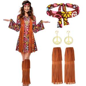 lot 12235 image: SATINIOR 70s 60s Hippie Costume Set 70s Outfits Accessories Women Disco Dress for Halloween (Adult Size (small))