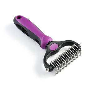 lot 12237 image: WePet Grooming Rake for Dogs & Cats, Double-Sided Deshedding Brush, Extra-Wide Dematting Tool, Slicker Comb for Undercoat & Loose Hair Removal, Reduces Shedding by 95%, Purple, Large