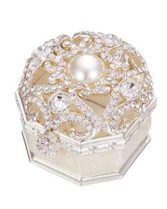 lot 12247 image: WANGJUJU Double Ring Box for Wedding Ceremony, Engagement Proposal, Vintage White Crystal Gift (2 Slot)