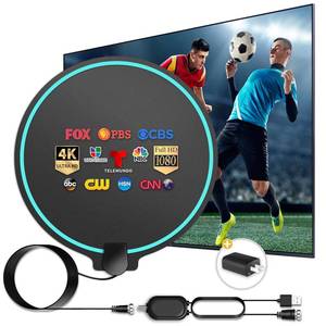 lot 12266 image: Digital HDTV Antenna Long Range 380 Miles Indoor Amplified Signal Booster Support 4K 1080P UHF VHF FM Local Channels with 13.4ft Coax Cable and USB Power Adapter