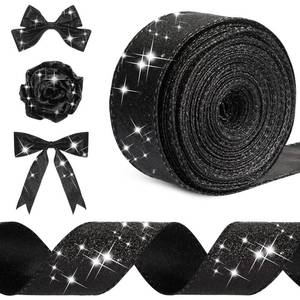 lot 12268 image: Syhood 20 Yard Glitter Ribbon Wired Edge Waterproof Sparkly Garland for Gifts Wrapping Cards Crafts Wreaths Holiday Decoration(Black,1.5 Inch X 20 Yard)