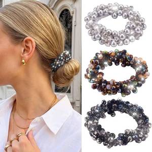 lot 12270 image: CAKURE Pearl Hair Tie Rhinestone Ponytail Holder Fancy Hair Ties Sparkly Hair Accessories for Women