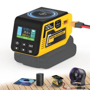 lot 12282 image: Hisecren 300W Adjustable Voltage Regulator Compatible with Dewalt 20V Battery, Adjustable 2-30V DC Output, 18W Type-A & PD3.1 140W Type-C Fast Charging, 15W Magnetic Wireless Charger