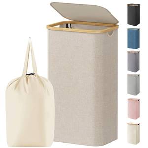 lot 13439 image: Lifewit 110L Laundry Basket with Lid, Clothes Hampers for Laundry with Bamboo Handles and 1 Removable Bag, Large Foldable Laundry Hamper for Bedroom, Bathroom, Dorm, Laundry Room, Beige