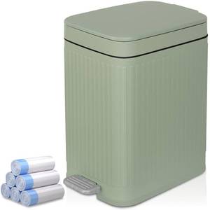 lot 13441 image: rejomiik Small Bathroom Trash Can with Lid 1.9 Gallon Step Trash Can Slim Garbage Can with Soft-Close Waste Bin for Bathroom, Bedroom, Office, Dorm, RV, Sage Green