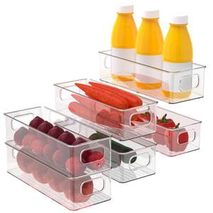 lot 13451 image: KAVDNAE Set of 5 Refrigerator Pantry Organizer Bins - Stackable Fridge Organizers with Handles for Pantry, Freezer, Kitchen, Countertops, Cabinets - Clear Plastic Food Storage Bins