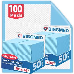 lot 13456 image: BIGGMED Tear-Resistant Disposable Bed Pads 30 x 36 100 Count Absorbent Underpads, Chux Thicker Extra Large Incontinence Bed Pads, Pee Pads for Adults, Kids, Elderly, Pets