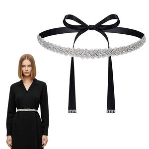 lot 14190 image: Ajcotahm Bridal Wedding Waist Belt, Silver Belt for Dress, Glitter Handmade Rhinestone Sash Crystal Belt with Adjustable Ribbon for Bride Women Formal Dress