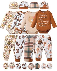 lot 14198 image: NZRVAWS Newborn Baby Girl Clothes Layette Essentials Infant Long Sleeve Romper Pants Hat Nude Floral 20 Pieces Outfits Set Fall Winter 0-3 Months
