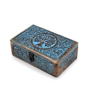 lot 14204 image: BHAVATU Wooden Jewelry Box, Tarot Box, Celestial Home Decor, Witch Box, Tree of Life, Trinket Box Size- 8 x 5 x 2.5, Decorative Storage Bin