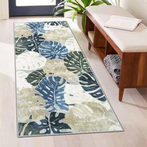 lot 14209 image: Wonnitar 2x4.3 Laundry Room Rug Runner, Tropical Leaf Non-Slip Washable Bathroom Runner, Small Low Pile Entry Mats Soft Non-Shedding Accent Carpets for Kitchen Door Entrance, Blue