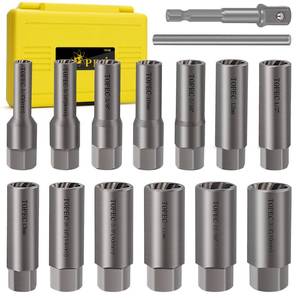 lot 14210 image: Topec 15PCS Deep Bolt Extractor Kit, 6mm-19mm Nut Extractor Socket Set, 38 Drive Rounded Bolt Remover, Spark Plug Extractor Tool for Broken, Stripped, Damaged, Rusted Stud and Bolt Nuts