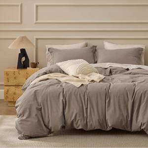 lot 14211 image: Bedsure 100% Washed Cotton Duvet Cover King Size - Light Brown Minimalist Bedding Set Linen Like - PureWoven Plain Simple & Soft Comforter Cover for All Seasons, 3 Pieces (Light Brown, King, 104x90)