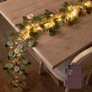 lot 14212 image: Hairui Lighted Artificial Eucalyptus Garland 6FT 96 LED Battery Operated Faux Vine Lights with Timer for Spring Wedding Backdrop Wall Decor