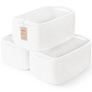 lot 14232 image: Maxuni 3-Pcs Shelf Baskets for Organizing, Closet Organizer Bins, Small Woven Baskets, Rope Toy Basket, Storage Basket for Shelves, Cube Decorative Box, 11.8�7.8�5.1��, White
