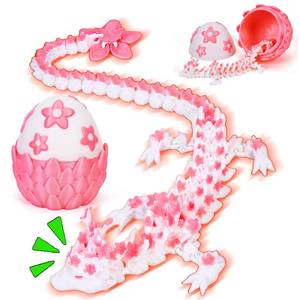 lot 14246 image: 3D Printed Dragon Egg Pink, 12in Cherry Blossom Dragon Decor, Flexible Articulated Animals Fidget Toy for Kids Girls Sakura Decor