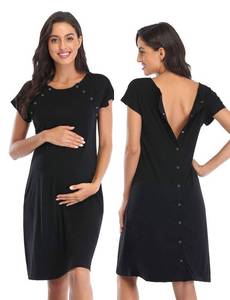 lot 14250 image: Soanhoo Womens NursingDeliveryLaborHospital Nightdress Short Sleeve Maternity Nightgown with Button,Black,S