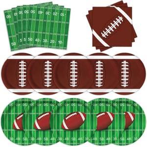 lot 14255 image: Football Party Supplies Kit, Serves 50 Football Party Decorations Includes Dinner Plates, Dessert Plates, Napkins Perfect for Football Birthday Game Day Tailgate Decorations