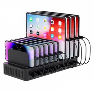 lot 14262 image: 60W Charging Station for Multiple Devices, 10-Port USB Fast Charging Station with Adjustable Dividers - Device Organizer Charging Dock for iPhone, Android, iPad, Tablets & More