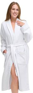 lot 14264 image: White Classic Waffle Bathrobe for Women, Men - 100% Turkish Cotton, Absorbent Terry Interior and Waffle Exterior, Quick Dry, Lightweight, Warm and Soft Terry Cloth Robes for Women, One Size Fits Most
