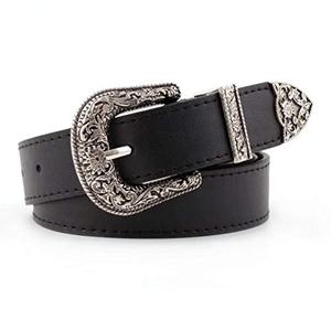 lot 14272 image: Western-Leather-Belts-Women Vintage Waist-Belts with Hollow Out Flower Buckle